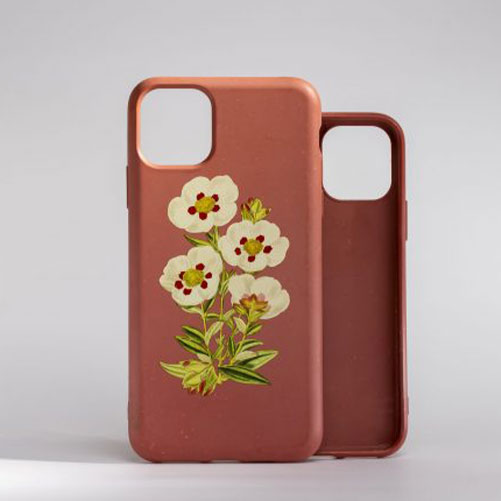 iPhone Bio Cover Rød – Hvide Blomster